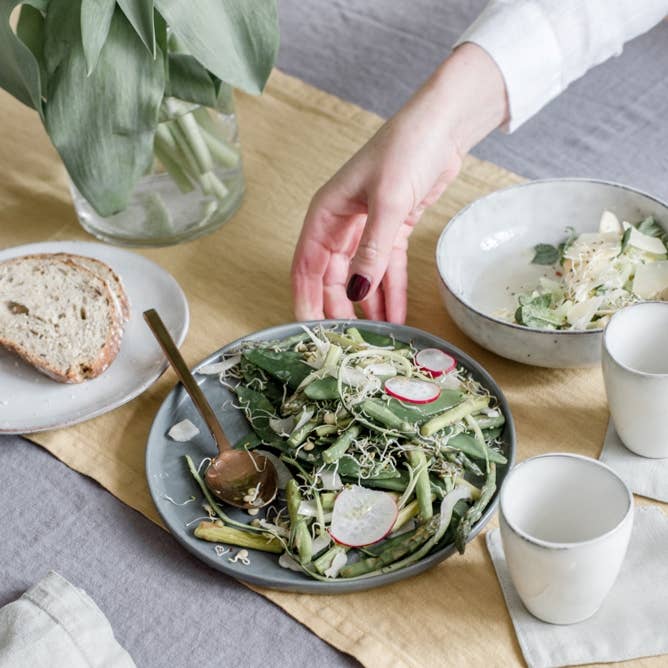 Authentic sustainable linen place settings tablocth and runners and coasters