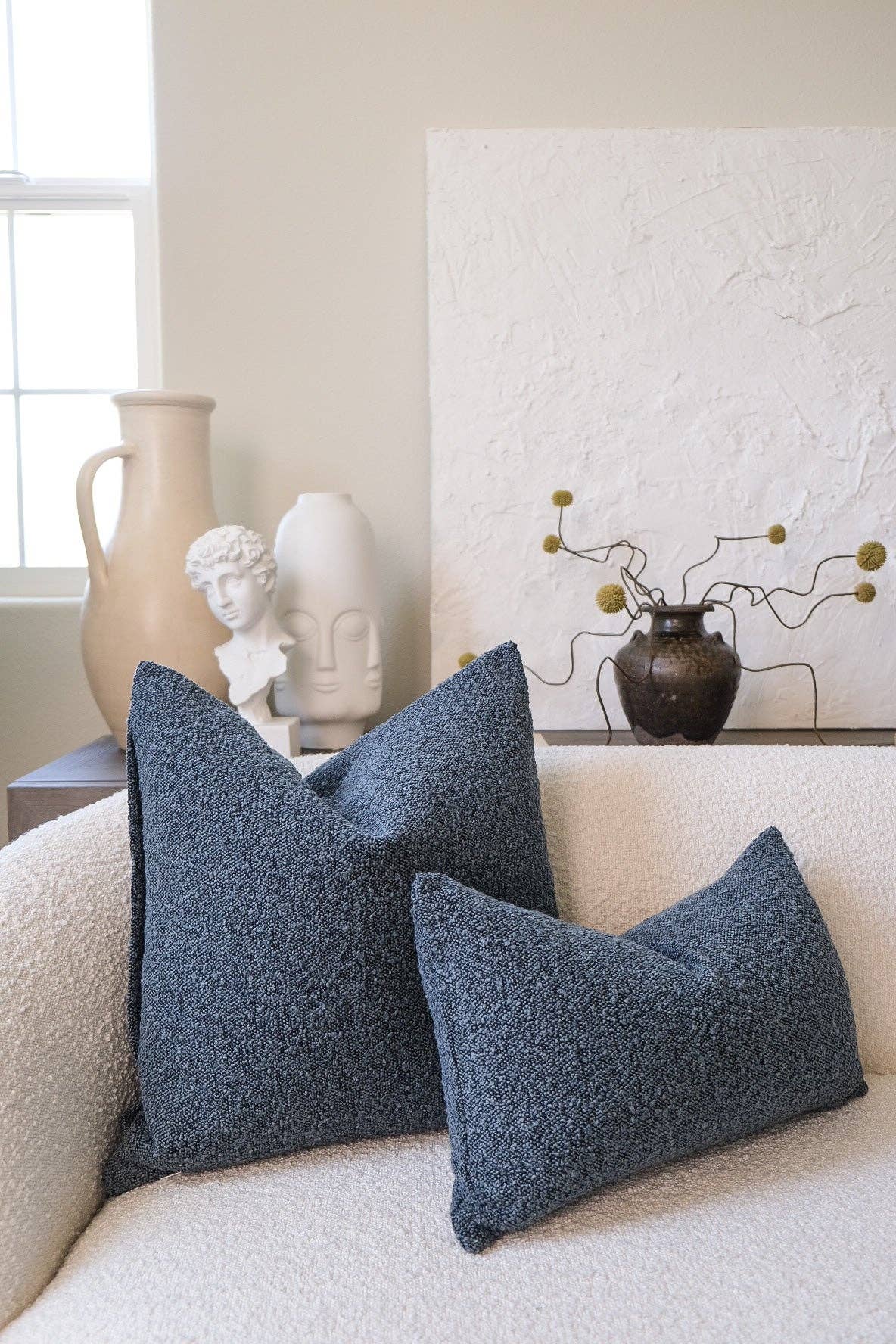 Boucle blue pillow cover