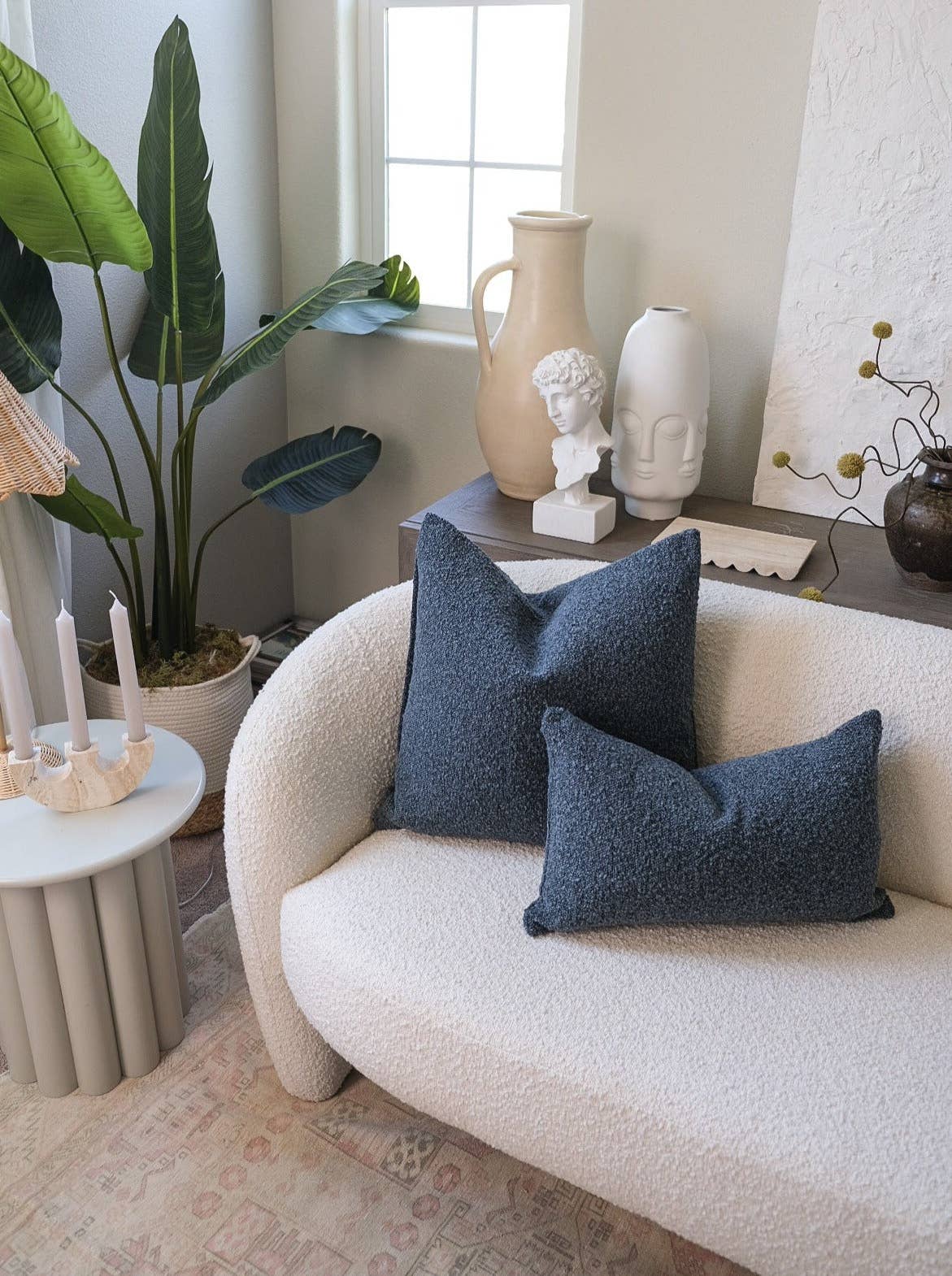 Boucle blue pillow cover