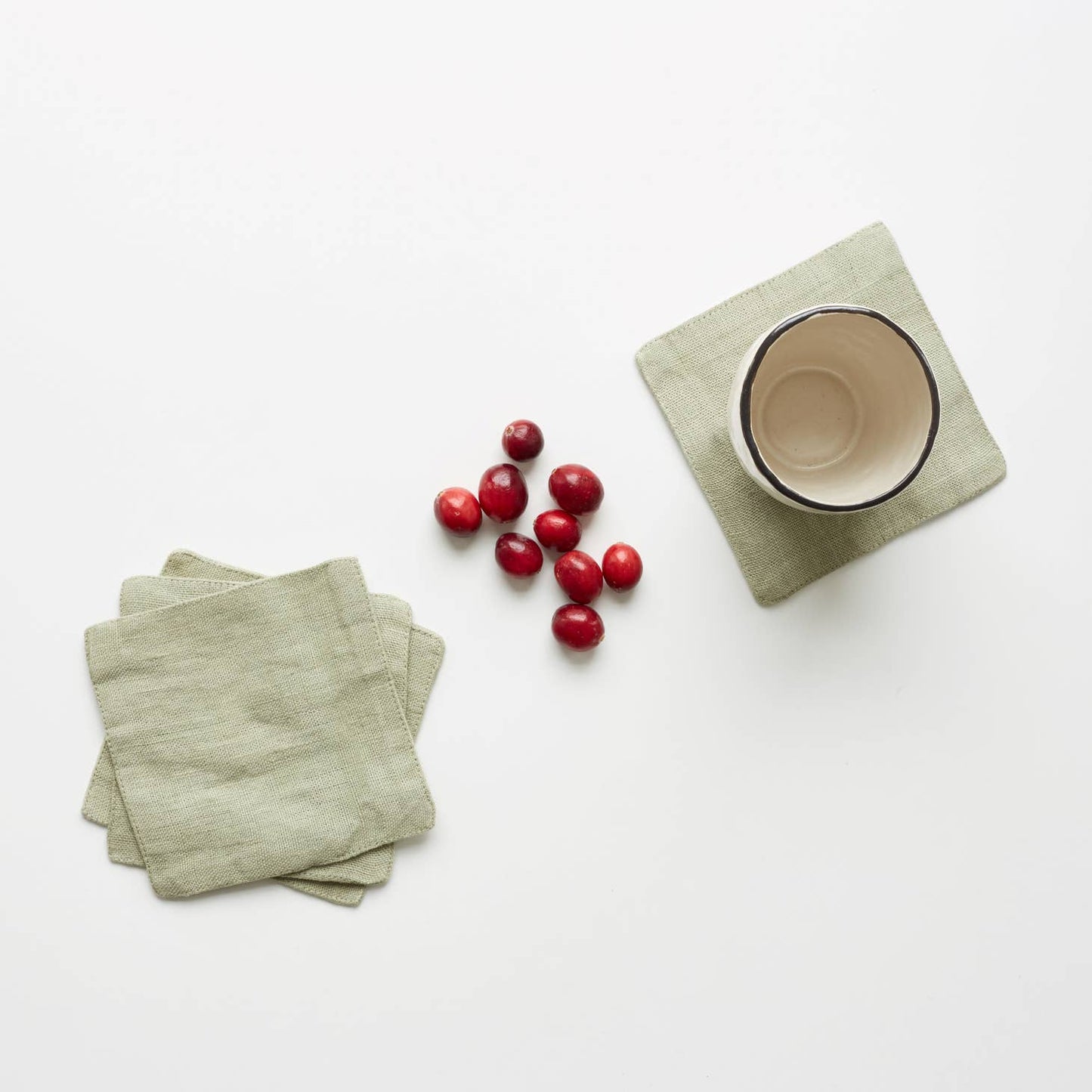 Green/sage high quality sustainable pure european flax linen double layer coasters