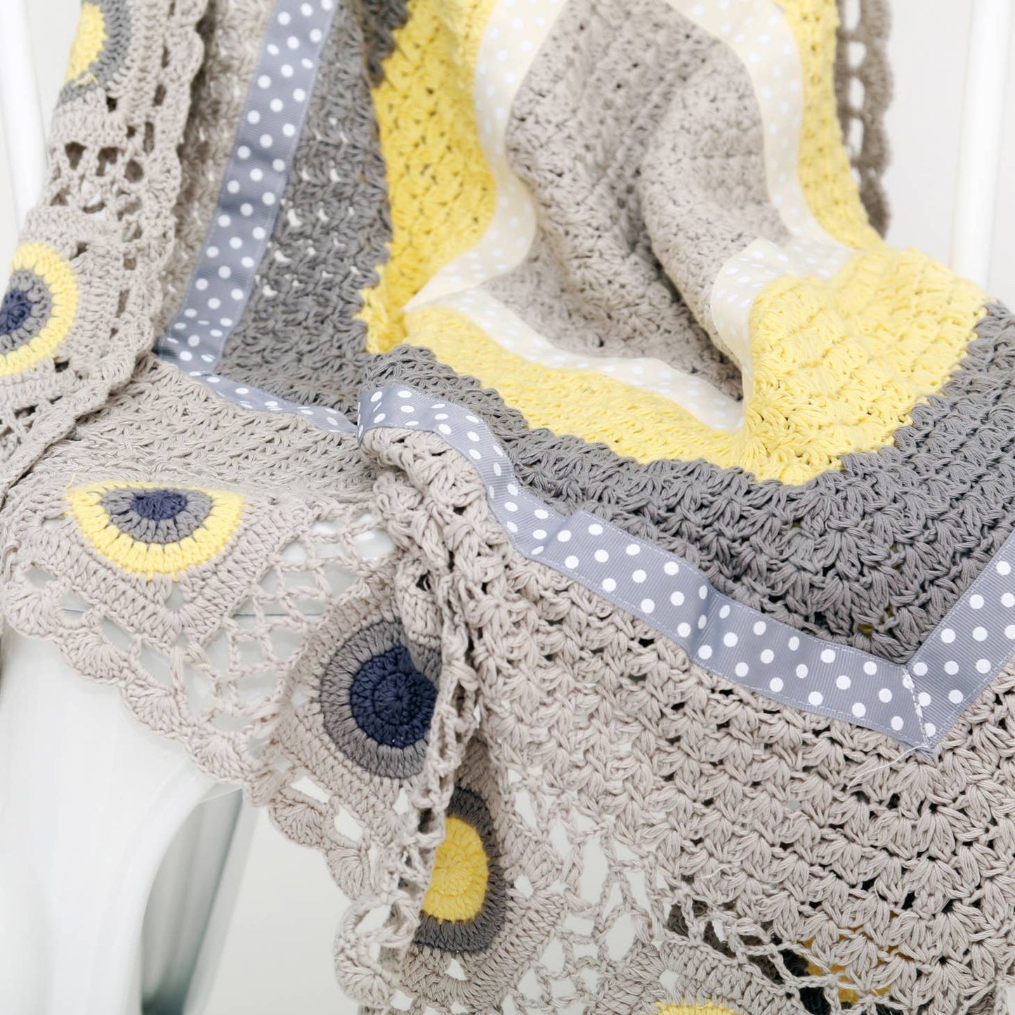 Hand Crochet Blanket | Gray and Pink by and the little dog laughed yellow color