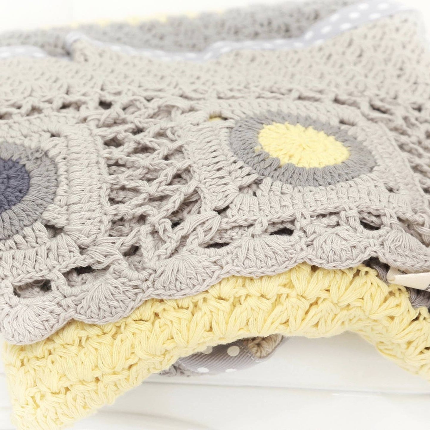 Hand Crochet Blanket | Gray and Pink by and the little dog laughed yellow color