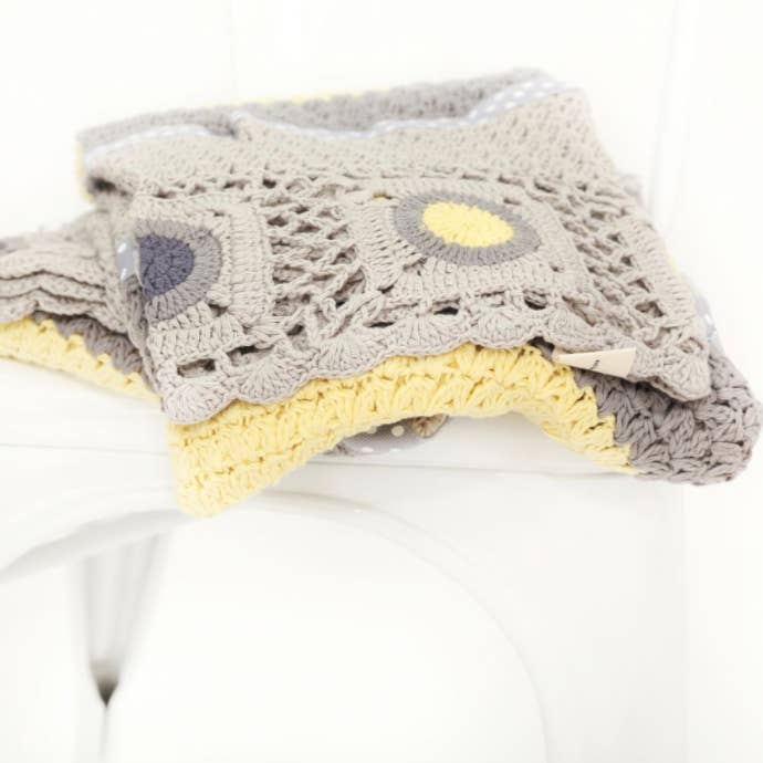Hand Crochet Blanket | Gray and Pink by and the little dog laughed yellow color