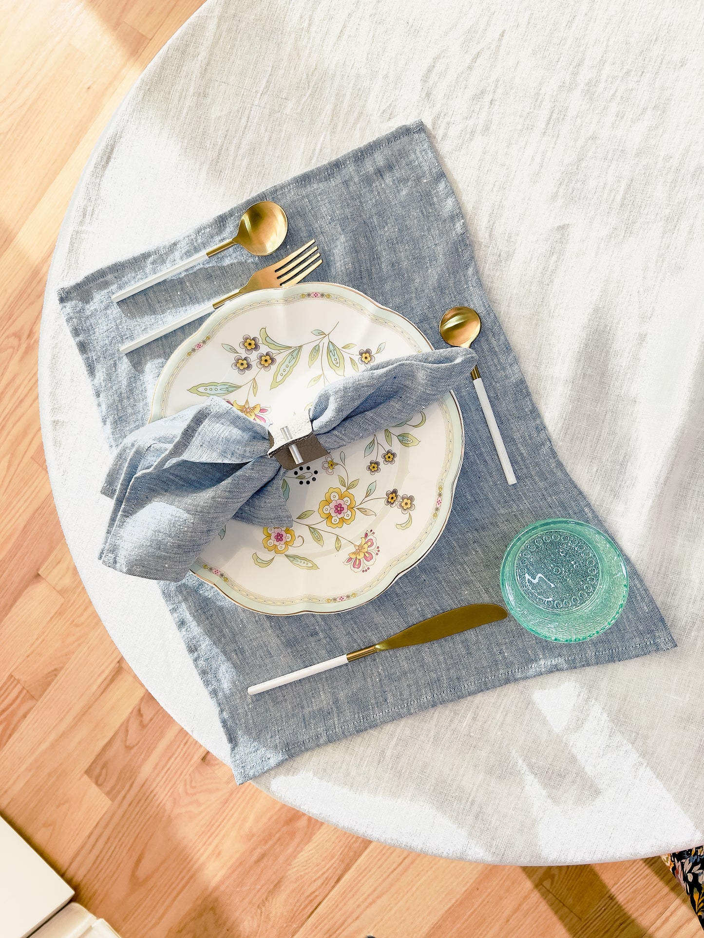 Blue color high quality pure european linen sustainable placemat or napkin