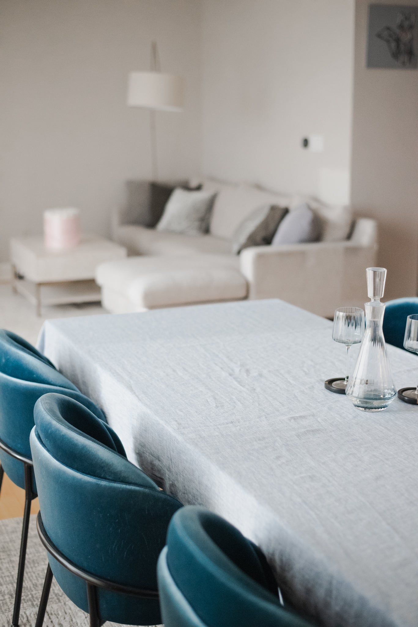 Blue color high quality pure european linen sustainable tablecloth