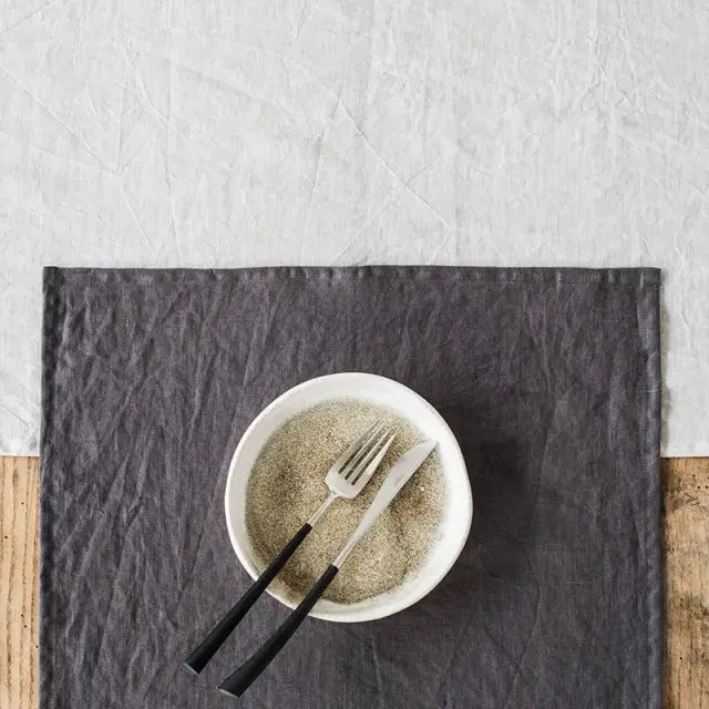 Charcoal Color Pure European Linen Placemat Sustainable Material 14" x 18"
