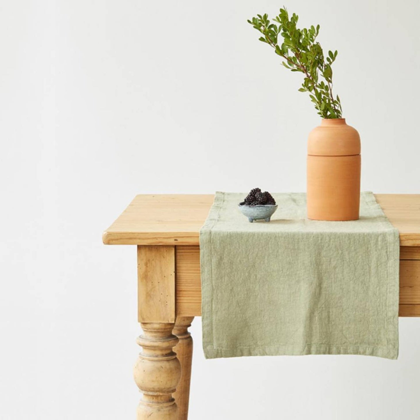 Green/sage high quality sustainable pure european flax linen runner