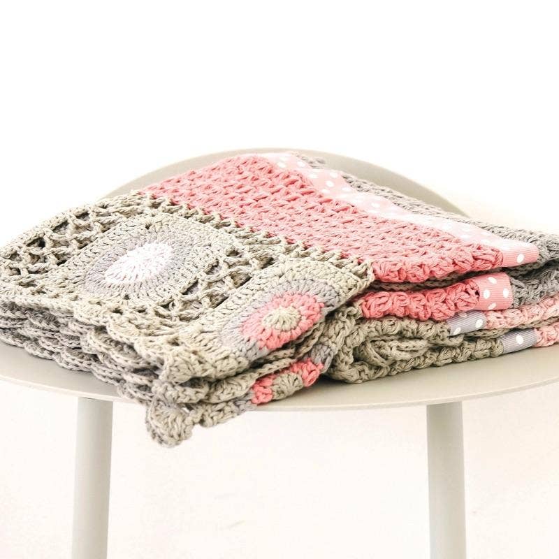 Hand Crochet Blanket | Gray and Pink by and the little dog laughed pink color