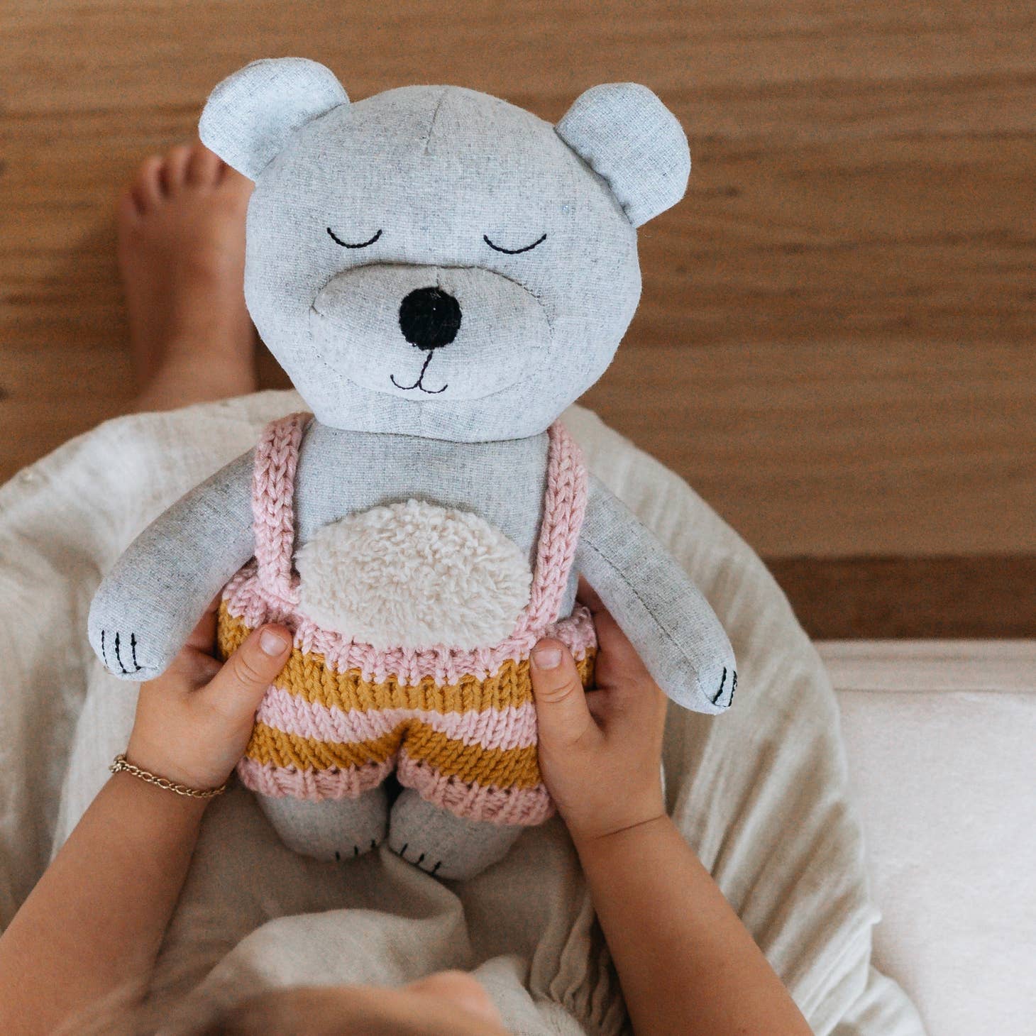 Plush Bear with knitted pants and fluffy tummy by and the little dog laughed
