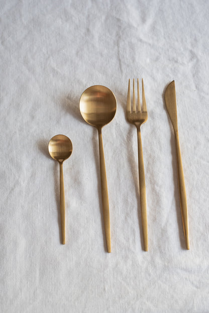 Stainless Steel Matte Golden Flatwear | Set of 4: 1 spoon, 1 knife, 1 fork, 1 tea spoon